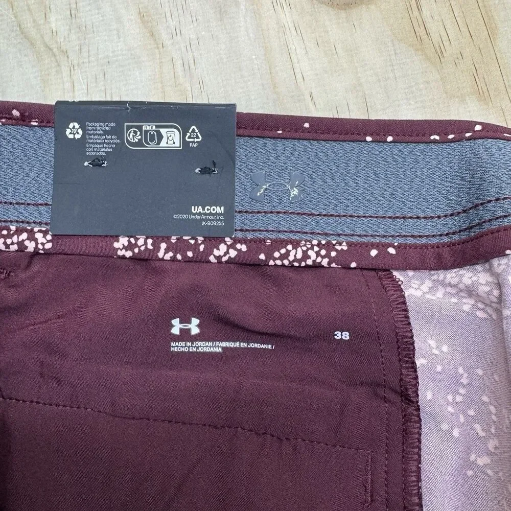 NEW Under Armour Golf Shorts Mens UA Printed sz 38 Maroon 1377303 600
